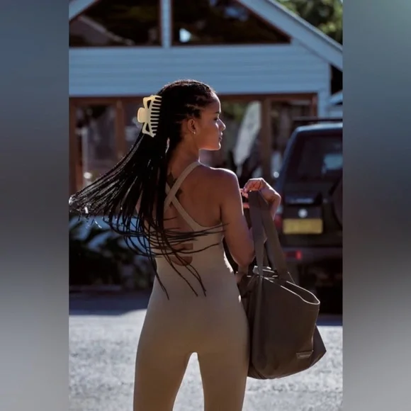 Free People Movement Free Throw Ribbed Onesie Jumpsuit in Mushroom Tan XS - Picture 4 of 8